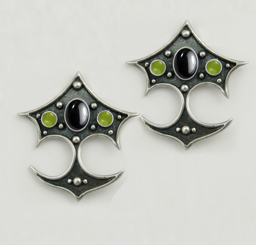 Sterling Silver Gothic Drop Dangle Earrings With Hematite And Peridot